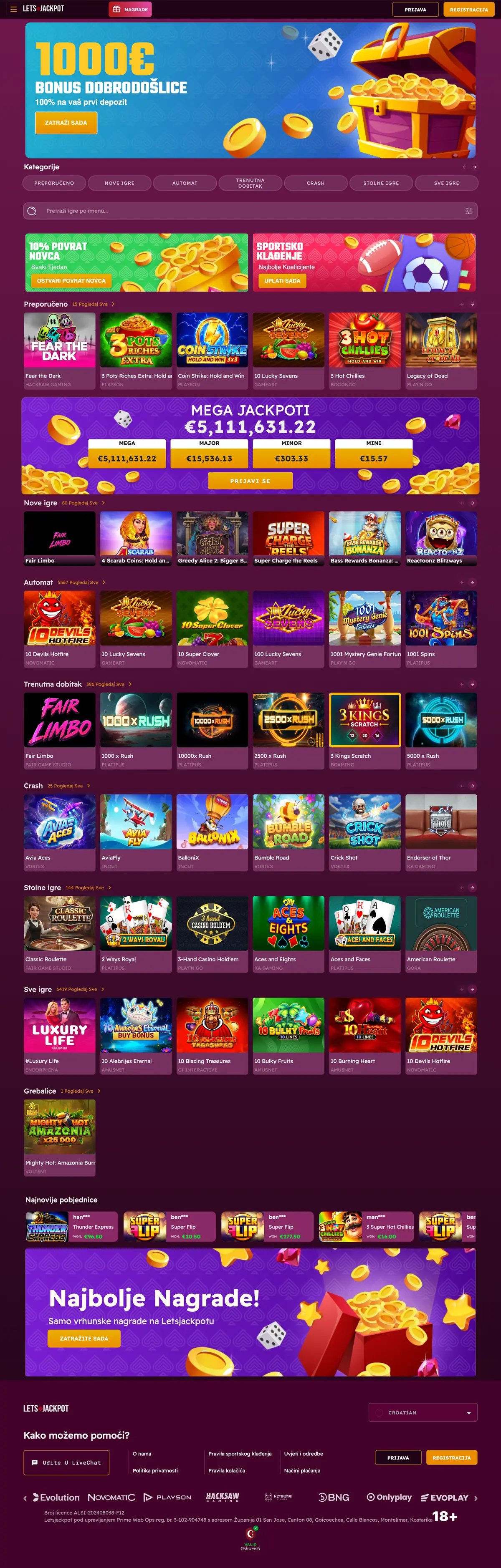 Letsjackpot početna stranica