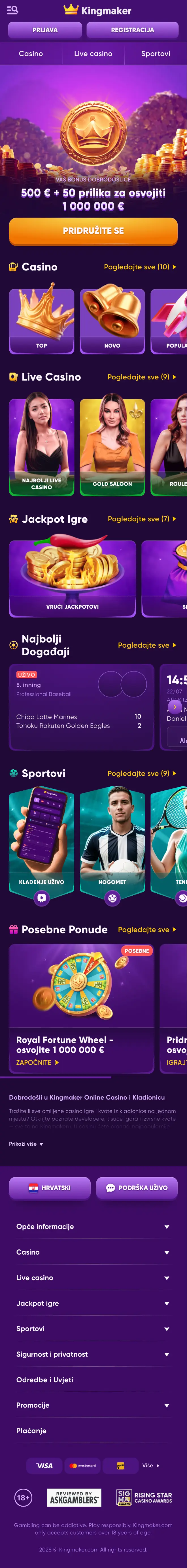 Kingmaker mobilna stranica