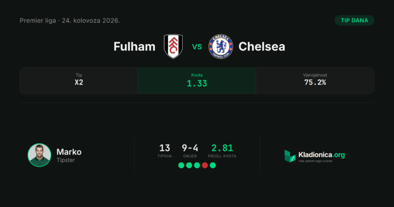 Fulham vs Chelsea: prognoza i tip dana (24.8.2026.) · ✓ 2:3