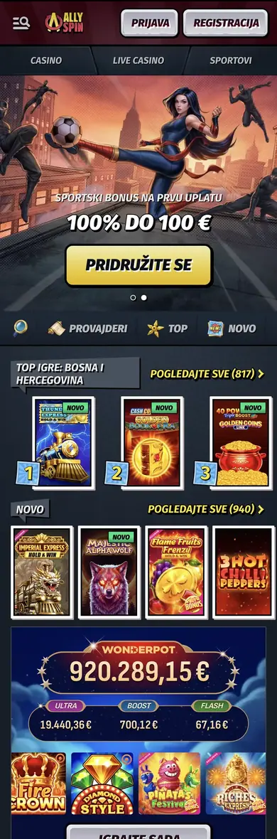Mobilna verzija stranice AllySpin