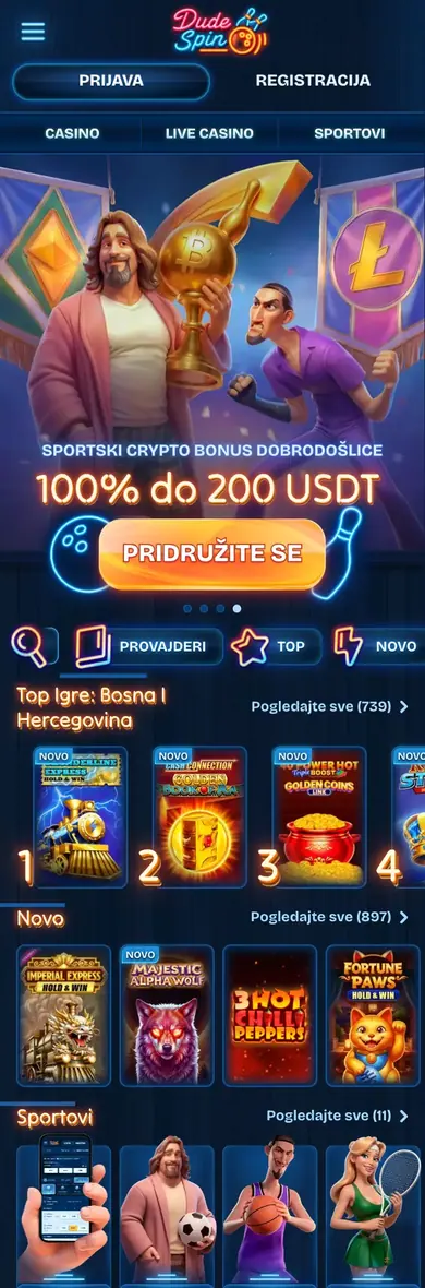 Mobilna verzija stranice Dudespin
