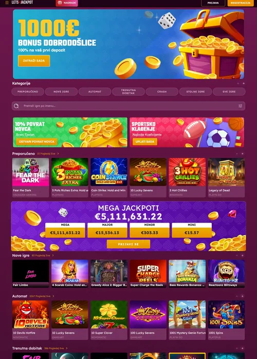 Naslovnica stranice Letsjackpot