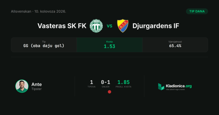 Vasteras SK FK vs Djurgardens IF: prognoza i tip dana (10.8.2026.) · ✕ 1:0