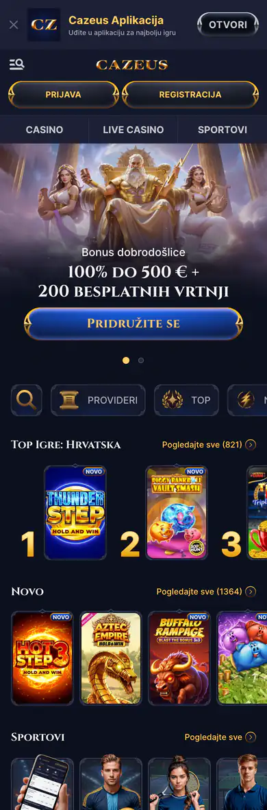 Mobilna verzija stranice Cazeus