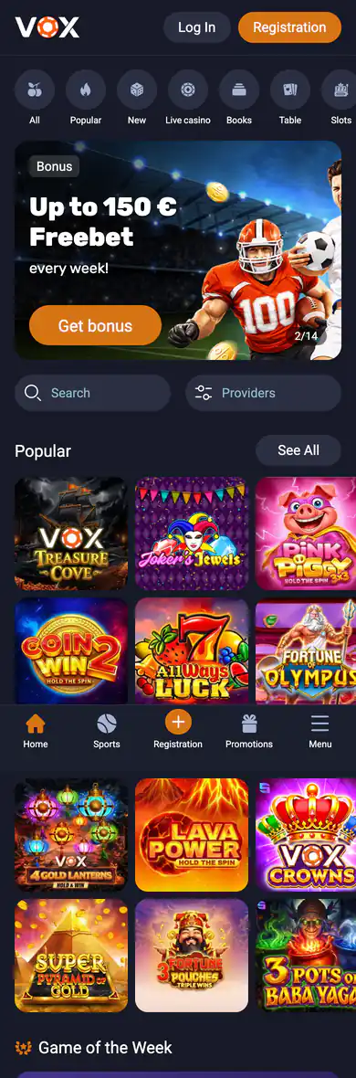 Mobilna verzija stranice VoxCasino