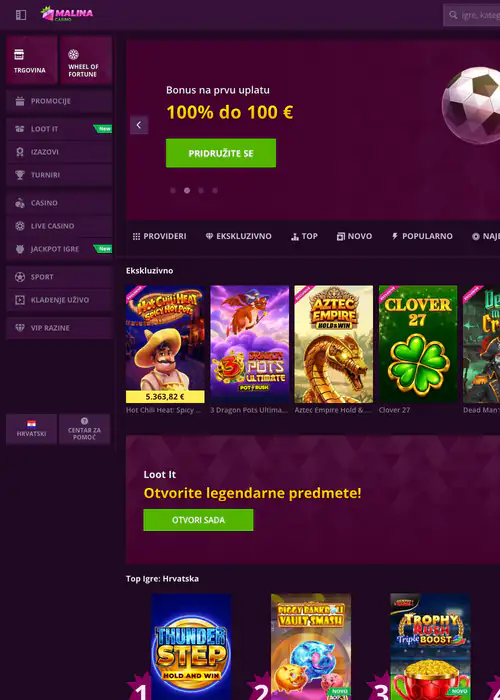 Naslovnica stranice Malina Casino