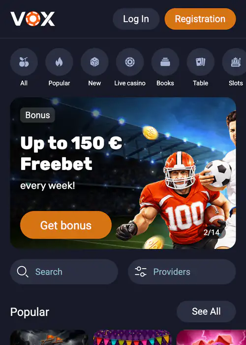 Naslovnica stranice VoxCasino