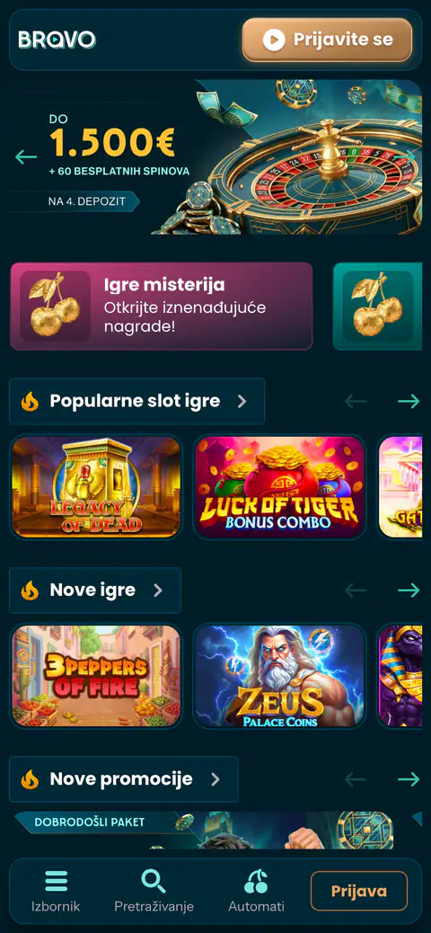 BravoPlay mobilna stranica