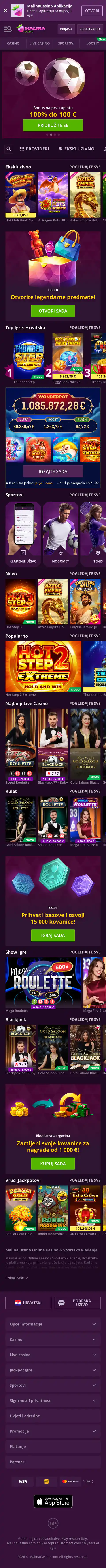Malina Casino mobilna stranica